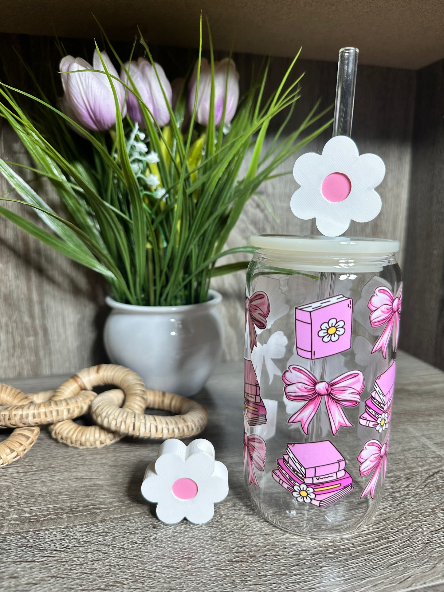 White Daisy Straw Topper