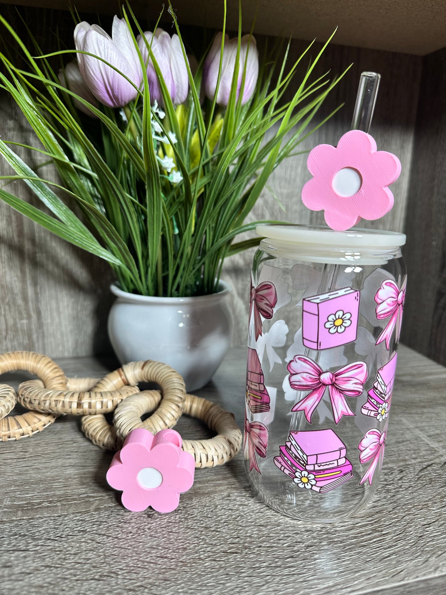 Pink Daisy Straw Topper