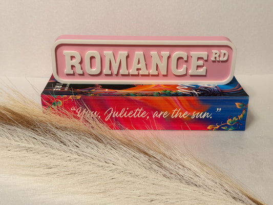 Romance Rd 3D Printed Bookshelf Sign