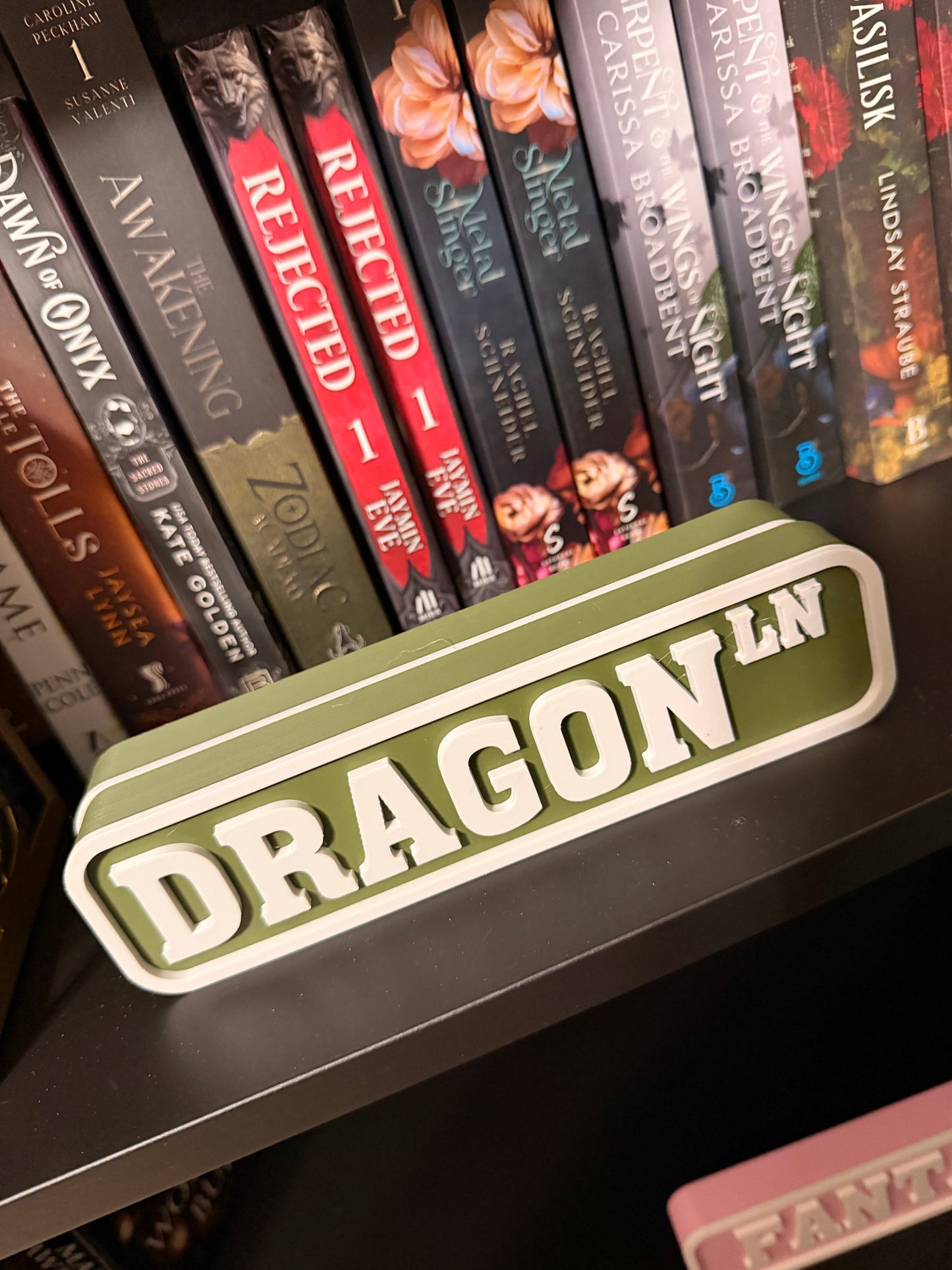 Dragon Ln 3D Printed Bookshelf Sign