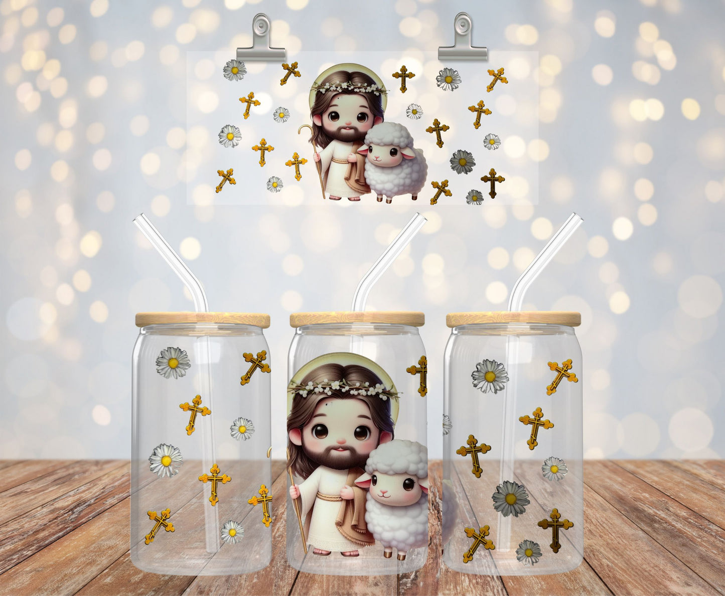 Jesus and Sheep Glass Cup