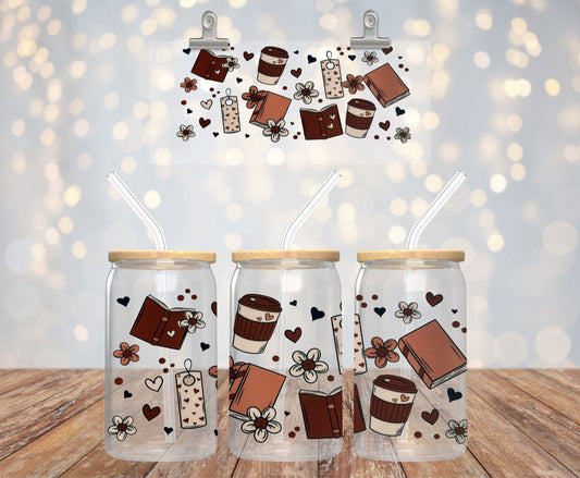 Brown Bookish Glass Cup