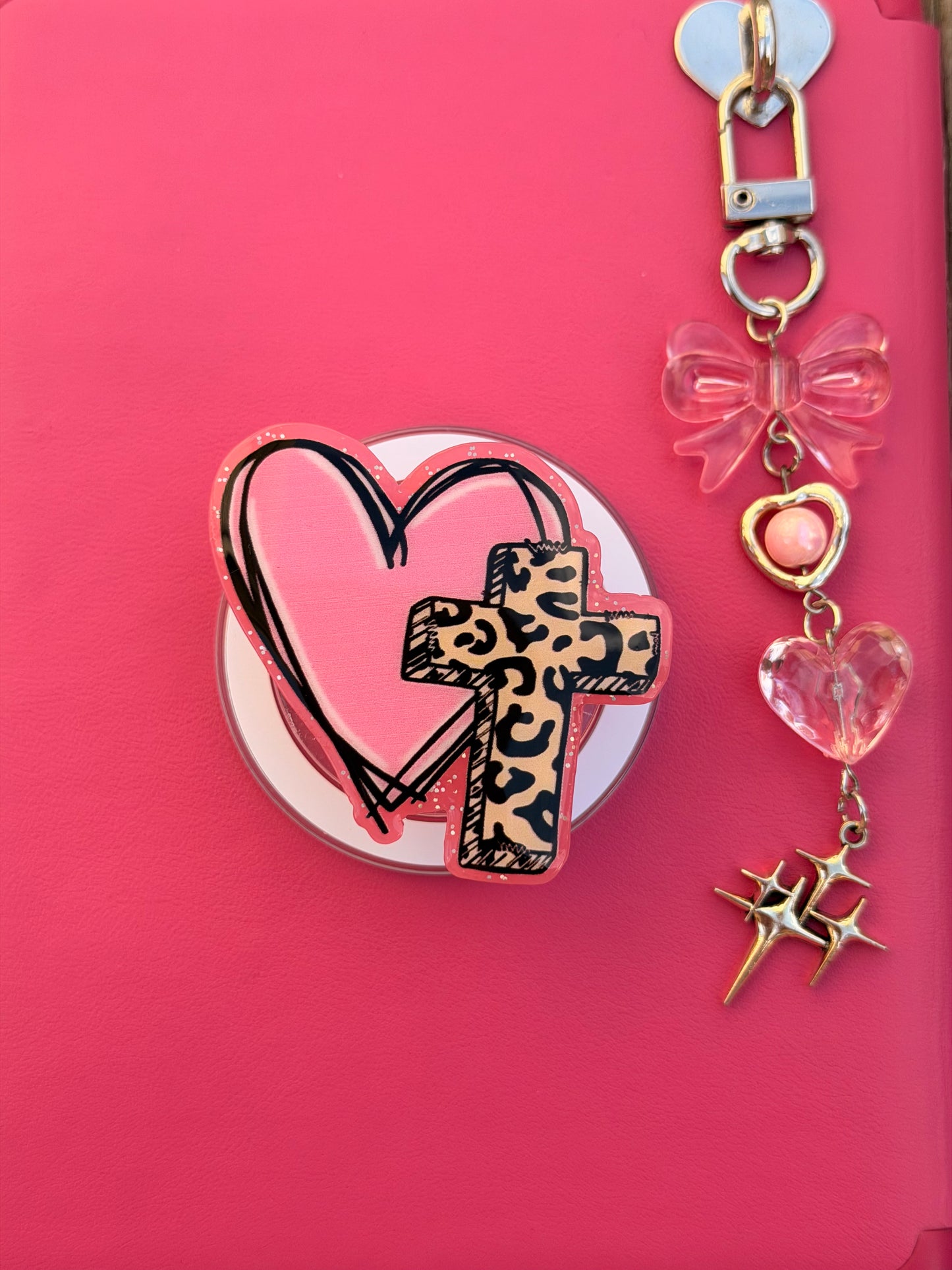 Cheetah Cross with Heart Magnetic/Adhesive E-Reader/Phone Grip