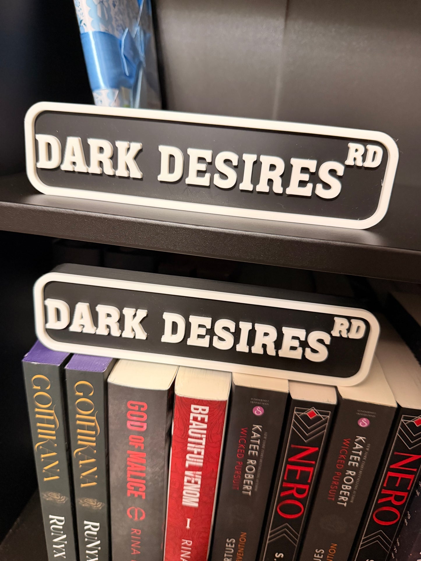 Dark Desires Rd 3D Printed Bookshelf Sign