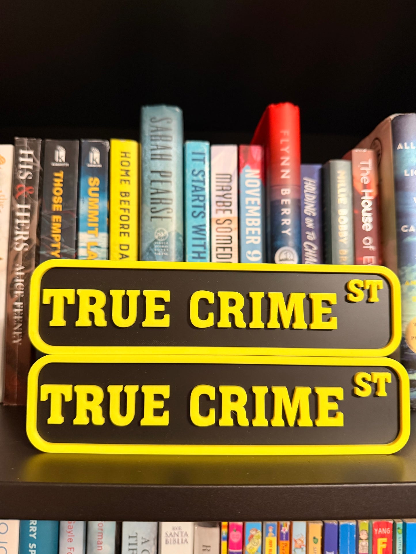 True Crime St 3D Printed Bookshelf Sign