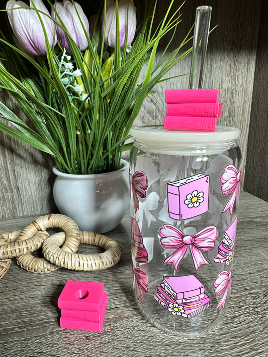 Pink Stacked Books Straw Topper
