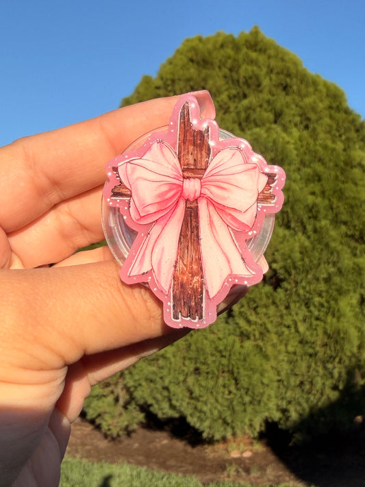 Cross With Pink Bow E-Reader/Phone Grip