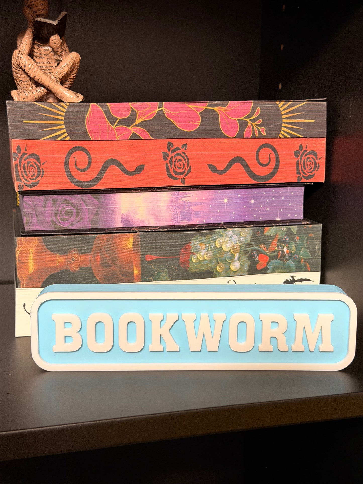 Bookworm 3D Printed Bookshelf Sign