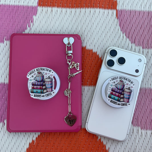 Easily Distracted by Books & Coffee Magnetic E-Reader/Phone Grip
