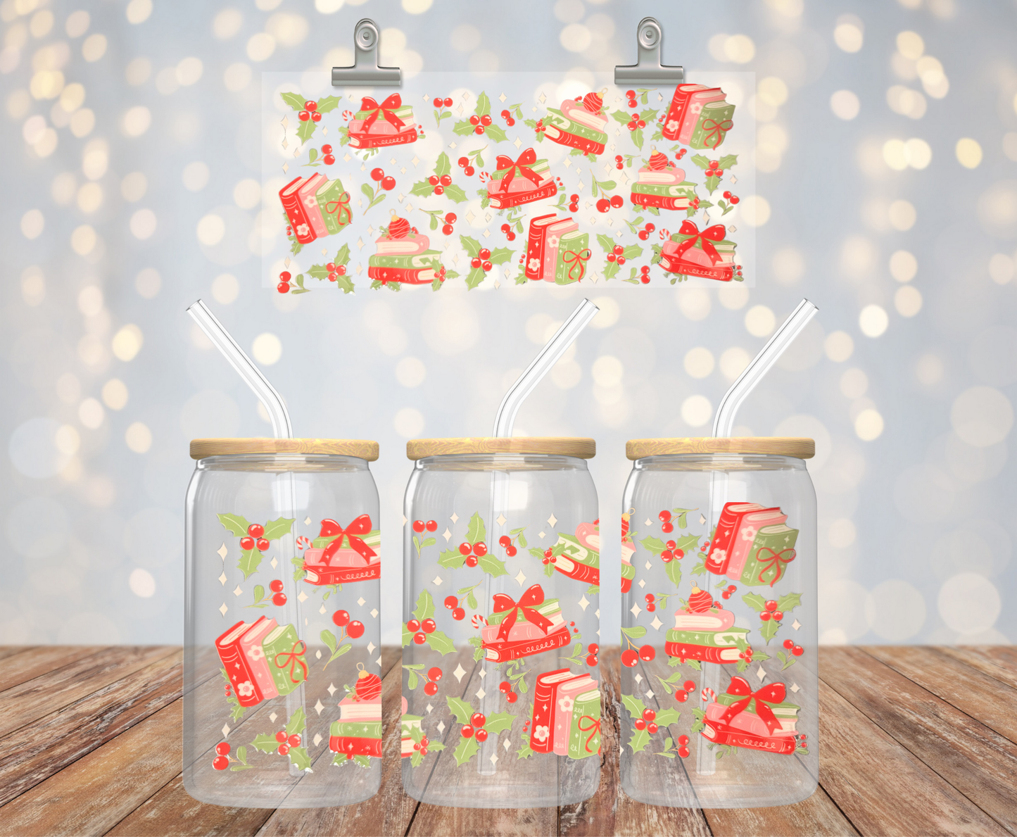 Christmas Bookish Glass Cup